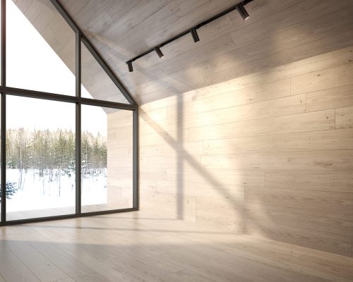 Empty room of a forest house 3D illustration